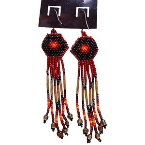 Hand Crafted Beaded Long Dangle Earrings Appox 3"